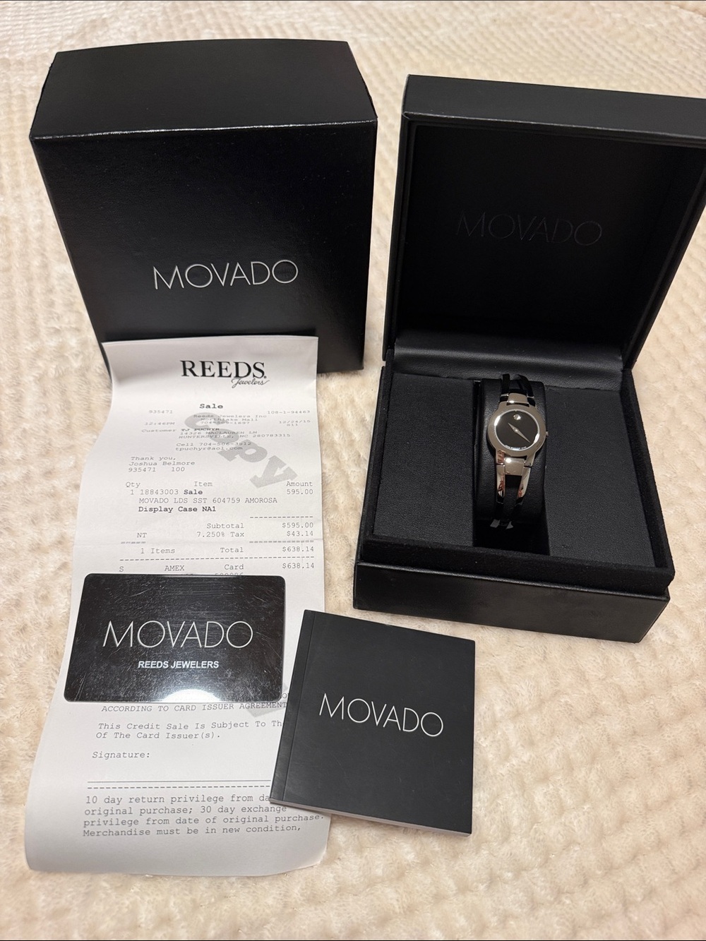 Brand New in Box Movado Black and Silver Women's Bracelet Watch with Museum Dial